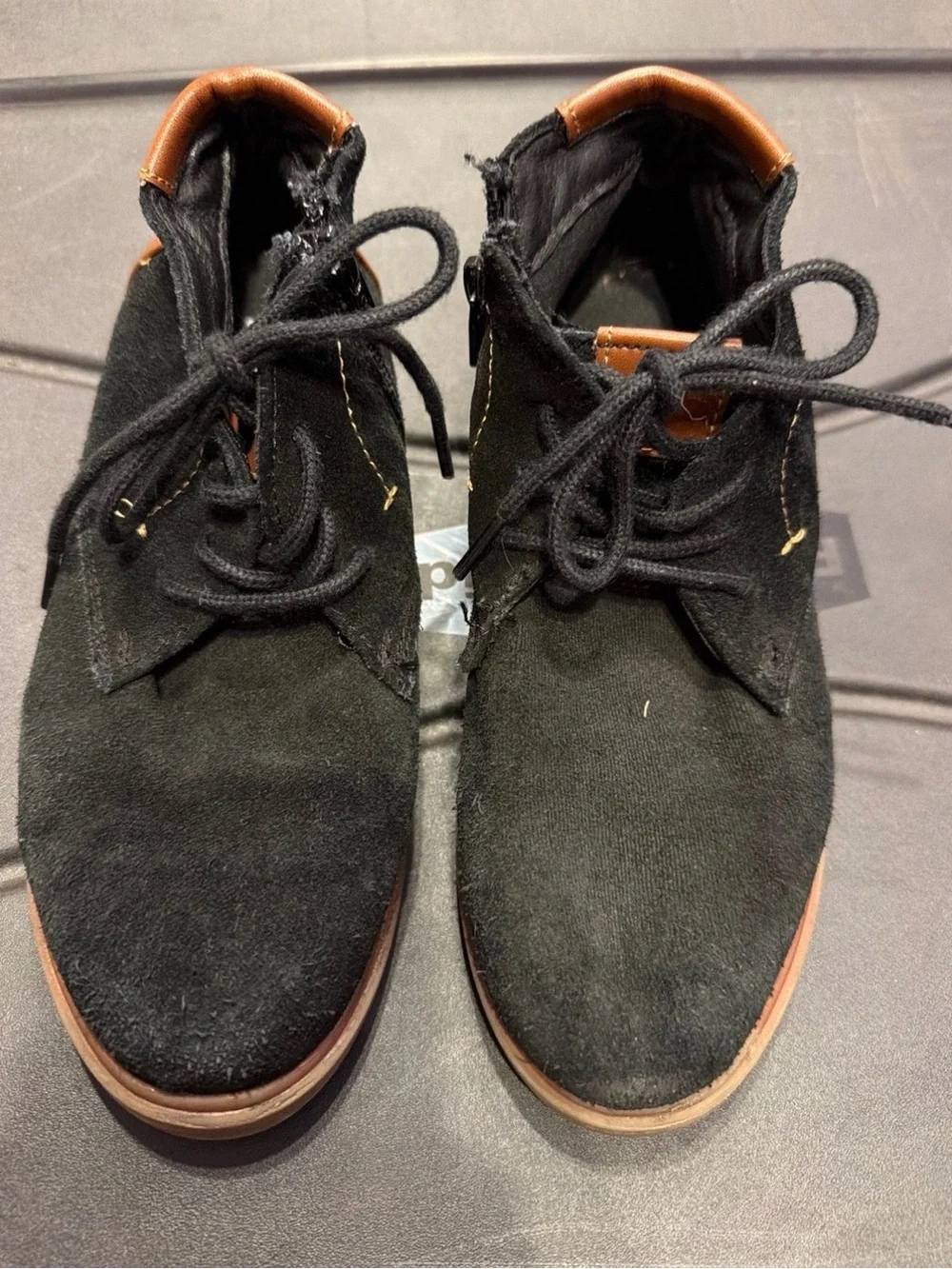 Steve Madden Kids Black Suede Lace-Up Dress Shoes with Brown Trim